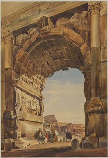 The Arch of Titus and the Coliseum, Rome, 1846. Creator: Thomas Hartley Cromek (British, 1809-1873)