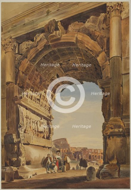 The Arch of Titus and the Coliseum, Rome, 1846. Creator: Thomas Hartley Cromek (British, 1809-1873).