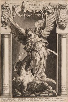 The Archangel Michael Defeating Satan, in a Niche, 1588 or later. Creator: Lucas Kilian