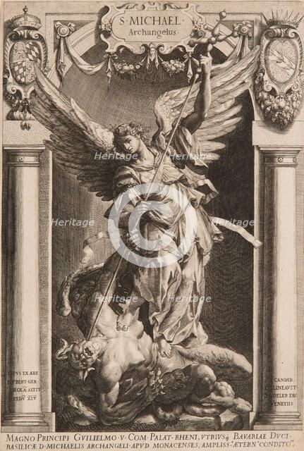 The Archangel Michael Defeating Satan, in a Niche, 1588 or later. Creator: Lucas Kilian.