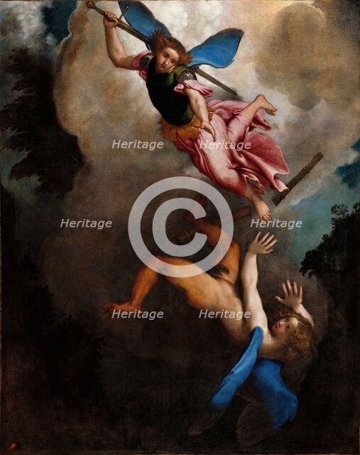 The Archangel Michael kills Satan, c.1545. Creator: Lotto, Lorenzo (1480-1556).