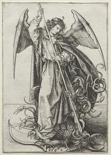 The Archangel Michael Piercing the Dragon, c. 1475. Creator: Martin Schongauer (German, c.1450-1491)