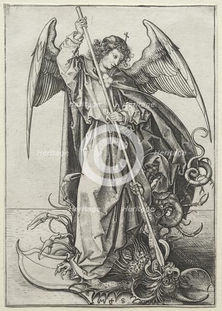 The Archangel Michael Piercing the Dragon, c. 1475. Creator: Martin Schongauer (German, c.1450-1491).