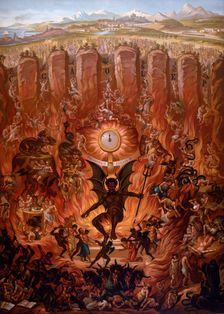 The Archangel Michael Throwing Satan out of Heaven, from a Catechism by La Bonne Presse, pub. 1912 (