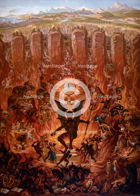 The Archangel Michael Throwing Satan out of Heaven, from a Catechism by La Bonne Presse, pub. 1912 (