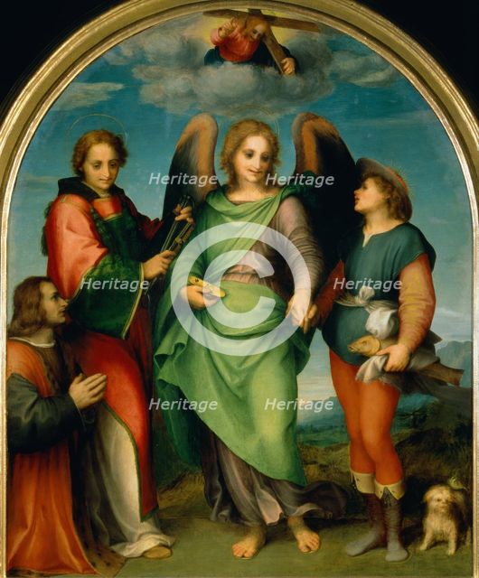 The Archangel Raphael with Tobias, St Lawrence and the Donor, Leonardo di Lorenzo Morelli, 1512. Artist: Andrea del Sarto (1486-1531)