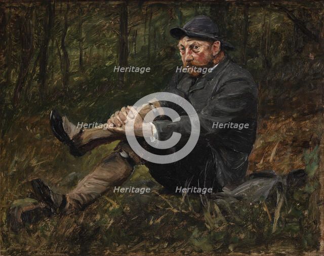 The architect Thorvald Bindesboll in a spruce forest on Kullen, 1889. Creator: August Jerndorff.