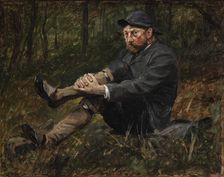 The architect Thorvald Bindesboll in a spruce forest on Kullen, 1889. Creator: August Jerndorff