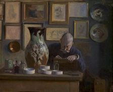 The architect Thorvald Bindesboll in his study, 1891. Creator: Ludvig Find