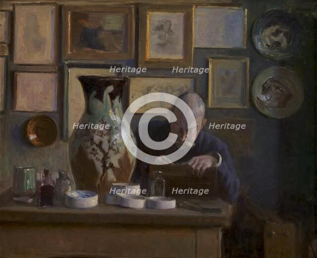 The architect Thorvald Bindesboll in his study, 1891. Creator: Ludvig Find.