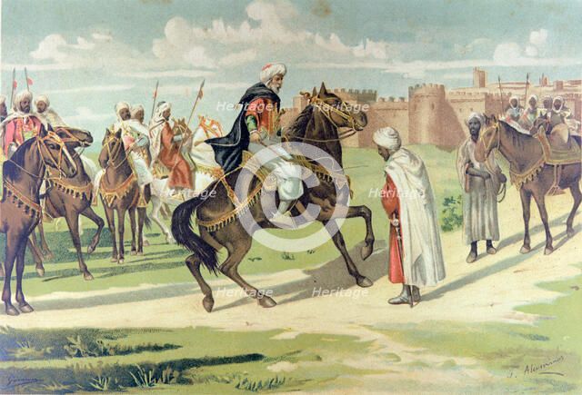 The Arab general Musa Ibn Nusayr (640-718) strikes the face of his lieutenant Tarik for disobeyin…