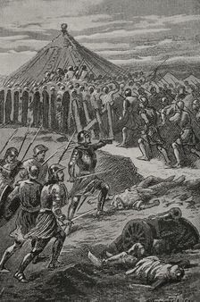 The Aragonese, on the island of Djerba, seizing the Tunisian king's camp, 1890. Creator: Joan Serra y Pausas