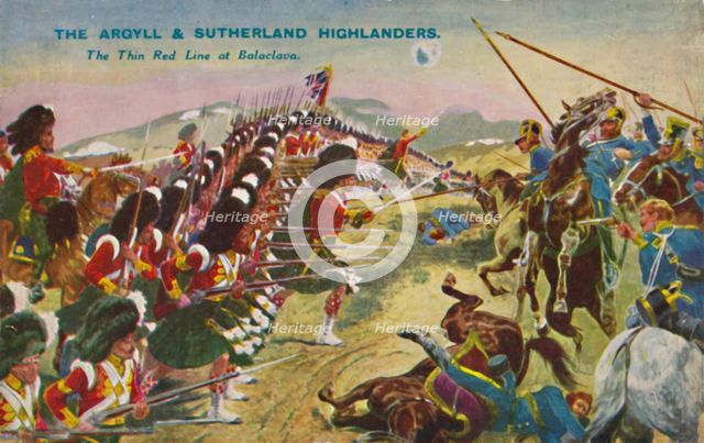'The Argyll & Sutherland Highlanders. The Thin Red Line at Balaclava', 1854, (1939). Artist: Unknown.