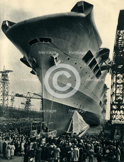 'The Ark is Launched on Merseyside, 13th April, 1937', (1942).  Creator: Unknown.