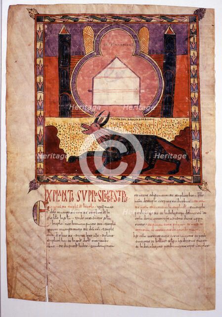 The Ark of the Covenant and the Beast, Miniature in the 'Beatus of Seu d'Urgell' (Commentary on t…