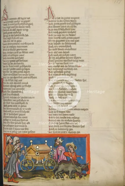The Ark of the Covenant Brought to Jerusalem; Weltchronik, about 1400-1410. Creator: Unknown.