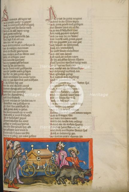 The Ark of the Covenant Brought to Jerusalem; Weltchronik, about 1400-1410. Creator: Unknown.