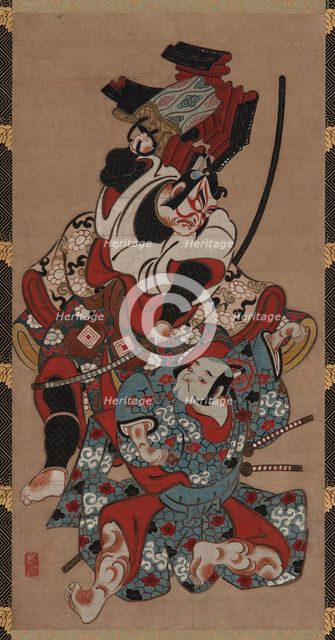 The armor-pulling scene from a Soga play, Edo period, 1615-1868. Creator: Unknown.