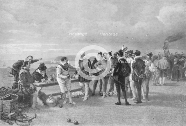 'The Armada in sight, Plymouth hoe',  1880, (1911). Artist: John Seymour Lucas.