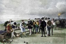 The Armada in sight, Plymouth hoe 1880, (1911). Artist: John Seymour Lucas
