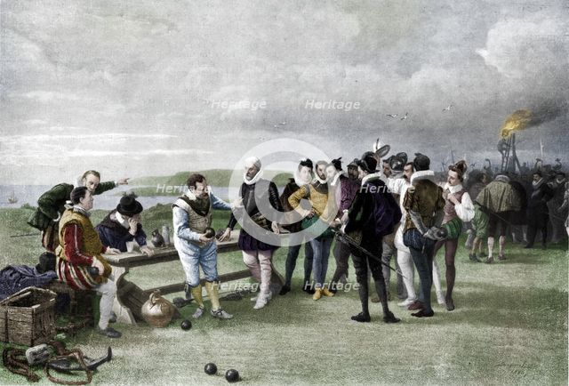 'The Armada in sight, Plymouth hoe',  1880, (1911). Artist: John Seymour Lucas.