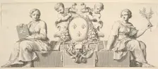 The Arms of France Accompanied by Personifications of Law and Good Faith, 1664. Creator: Claude Mellan