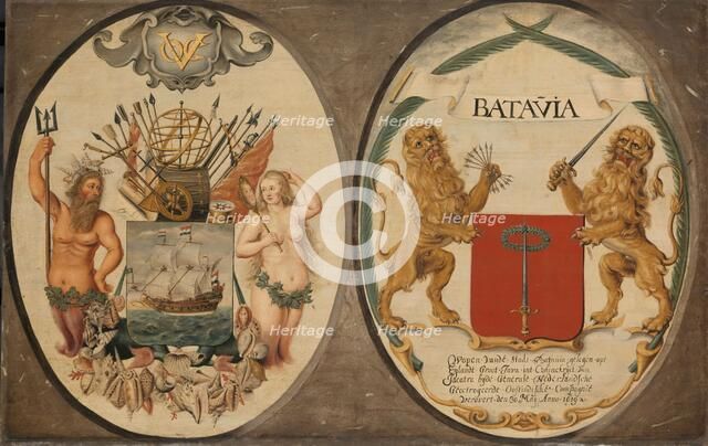 The Arms of the Dutch East India Company and of the Town of Batavia, 1651. Creator: Jeronimus Becx II.