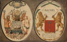 The Arms of the Dutch East India Company and of the Town of Batavia, 1651. Creator: Jeronimus Becx II
