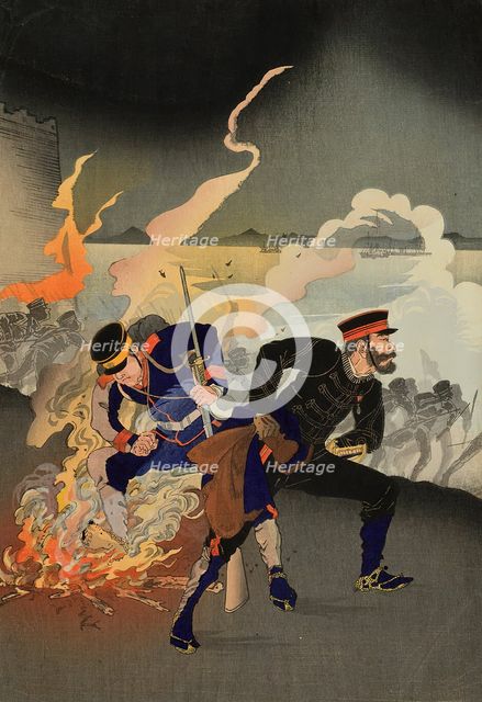 The Army and Navy Attack and Capture Weihaiwei (Ikaiei rikukaigun kogeki senryo zu), Japan, 1895. Creator: Kobayashi Ikuhide.