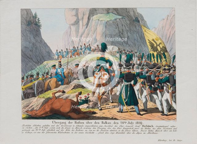 The Army of Graf Ivan Ivanovich Diebitsch crossing the Balkans, c. 1830. Artist: Campe, August Friedrich Andreas (1777-1846)