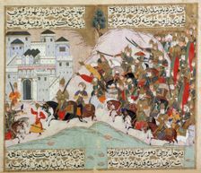 The Army of Shah Ramin Attacking the Iron Fortress..., 1593-1594/1002 A.H.. Creator: Unknown