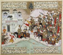 The Army of Shah Ramin Attacking the Iron Fortress..., 1593-1594/1002 A.H.. Creator: Unknown
