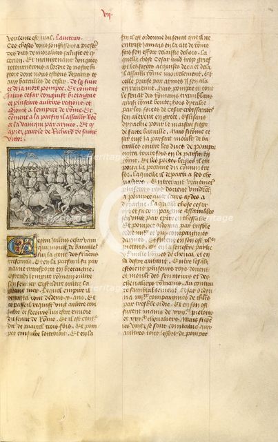 The Army of Pompeius Fleeing Julius Caesar; Miroir Historial, about 1475. Creator: Unknown.