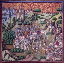 The army of the King of Sicily, riding away from a city, c1500. Creator: Unknown