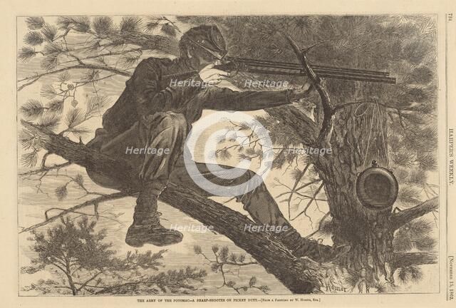The Army of the Potomac - A Sharp-Shooter on Picket Duty, 1862. Creator: Winslow Homer.