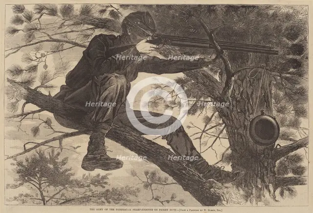 The Army of the Potomac - A Sharp-Shooter on Picket Duty, published 1862. Creator: Winslow Homer.