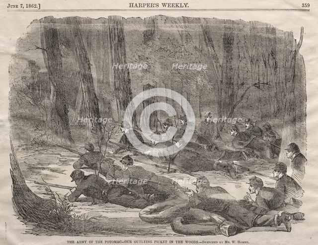 The Army of the Potomac - Our Outlying Picket in the Woods, 1862. Creator: Winslow Homer (American, 1836-1910).