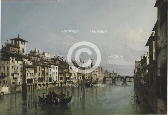 The Arno between the Ponte Vecchio and Ponte Santa Trinità, Florence, 1740. Creator: Bellotto, Bernardo (1720-1780).