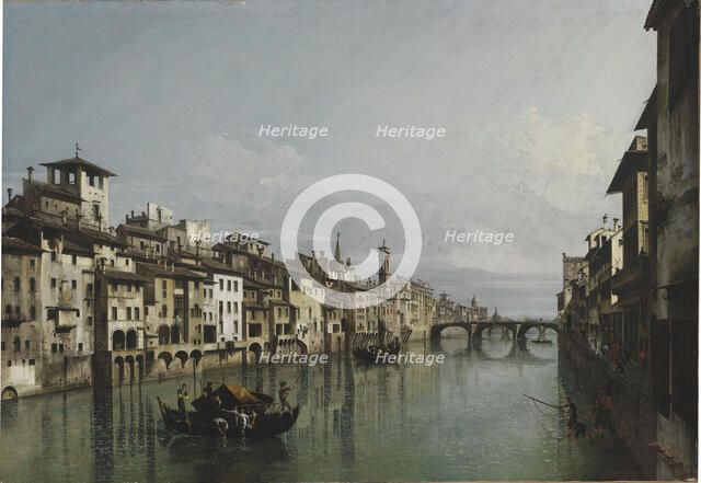 The Arno between the Ponte Vecchio and Ponte Santa Trinità, Florence, 1740. Creator: Bellotto, Bernardo (1720-1780).