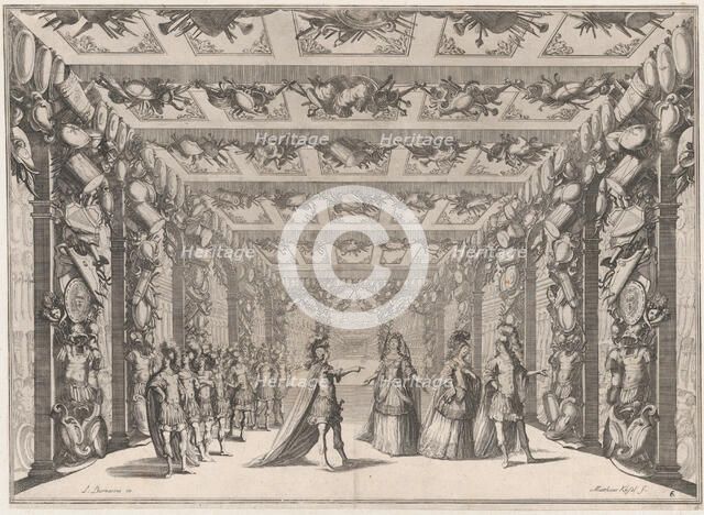 The Arsenal; two soldiers conversing with two women on the right as a group of soldiers lo..., 1674. Creator: Mathäus Küsel.