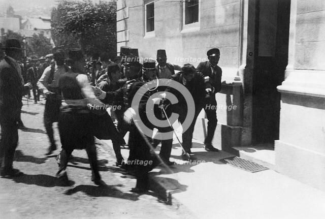The arrest of the assassin Gavrilo Princip on June 28, 1914, 1914. Creator: Anonymous.