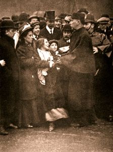 The arrest of suffragette Dora Marsden, 30 March 1909. Creator: Unknown