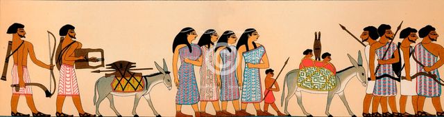 ''The Arrival of a Tribe of Semitic Nomads in Egypt', 1895 BC, (1903). Artist: Unknown.