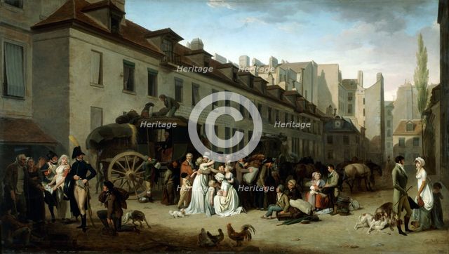 'The Arrival of a Stagecoach at the Terminus, rue Notre-Dame-des-Victoires, Paris', 1803.  Artist: Louis Leopold Boilly