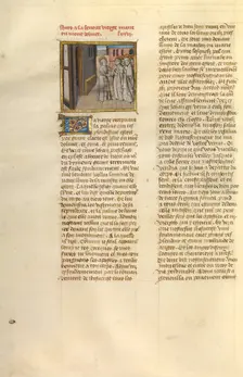The Arrival of an Apostle at the House of Mary; Miroir Historial, about 1475. Creator: Unknown