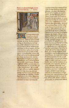 The Arrival of an Apostle at the House of Mary; Miroir Historial, about 1475. Creator: Unknown