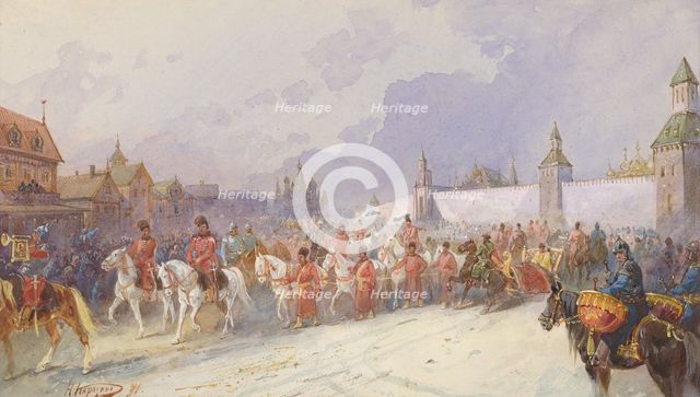 The Arrival of the Captured Kuchum's Family in Moscow, 1599, 19th century. Creator: Nikolay Nikolaevich Karazin.