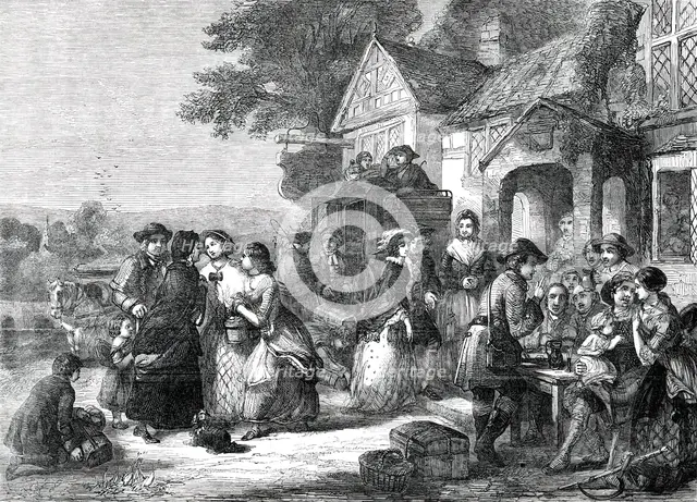 The Arrival of the Coach - a Roadside Inn a Century Ago - painted by T. F. Marshall, 1850. Creator: Unknown.