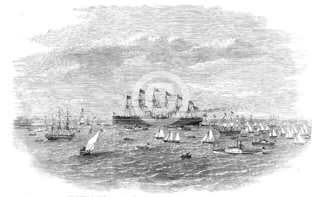 The Arrival of the "Great Eastern" at New York - from a sketch taken on the Jersey side by E. Hall,  Creator: Unknown.