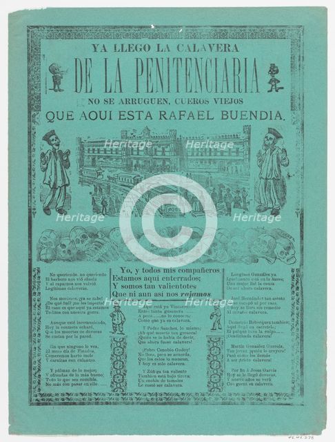 The arrival of the skeletons of the penitentiary (Posada); two skeleton angels in lower co..., 1902. Creator: José Guadalupe Posada.